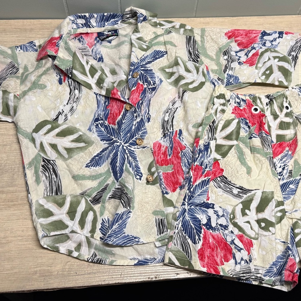 Kids Tropical Leaf Print Matching Set